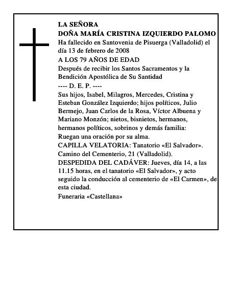 DOÑA MARÍA CRISTINA IZQUIERDO PALOMO
