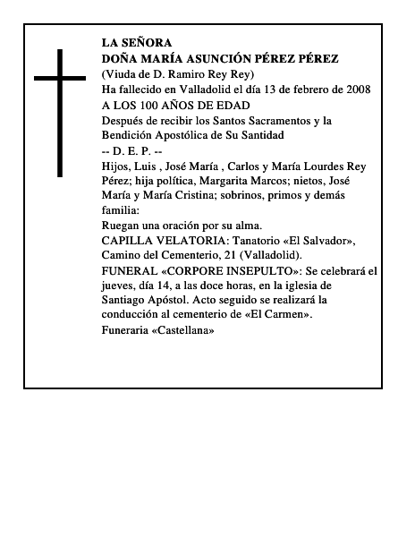 DOÑA MARÍA ASUNCIÓN PÉREZ PÉREZ