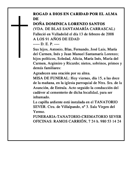 DOÑA DOMINICA LORENZO SANTOS