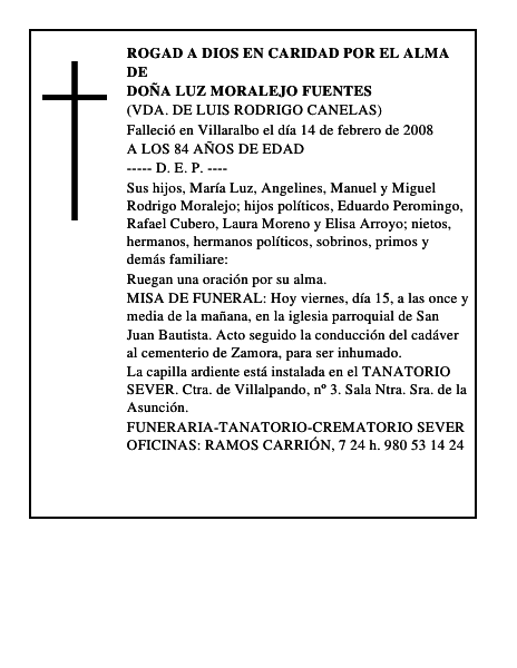 DOÑA LUZ MORALEJO FUENTES