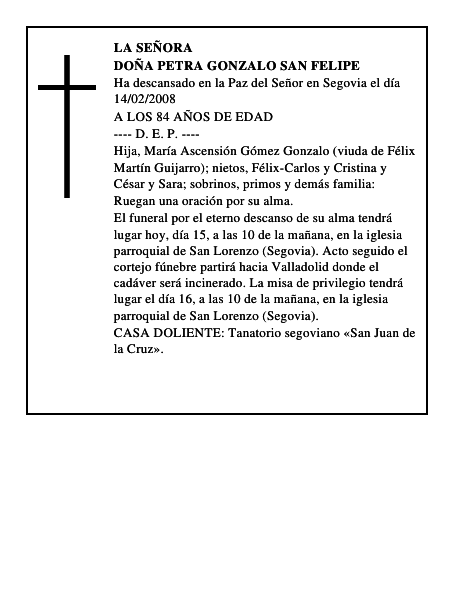 DOÑA PETRA GONZALO SAN FELIPE