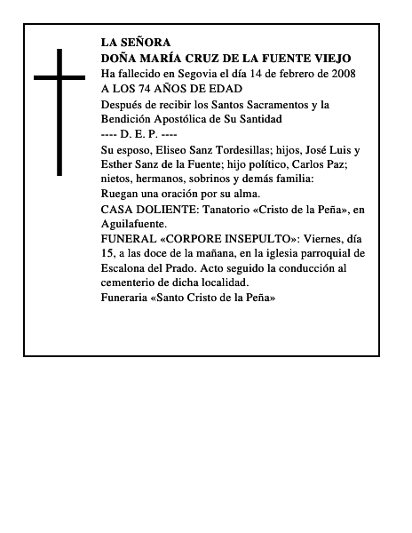 DOÑA MARÍA CRUZ DE LA FUENTE VIEJO