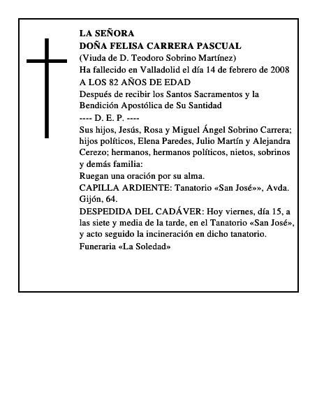 DOÑA FELISA CARRERA PASCUAL