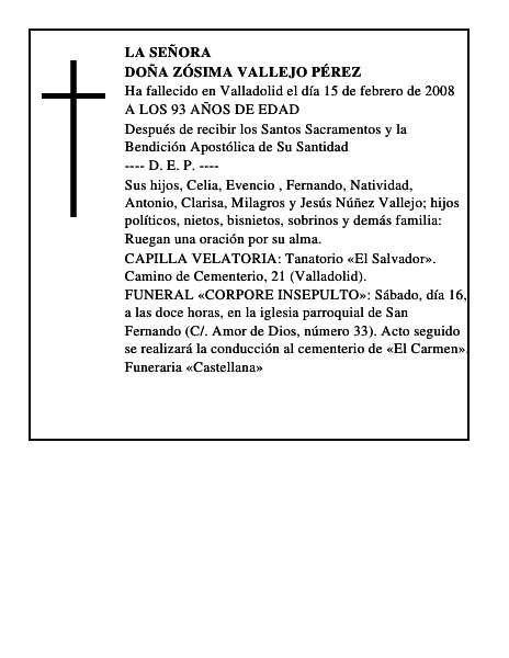 DOÑA ZÓSIMA VALLEJO PÉREZ