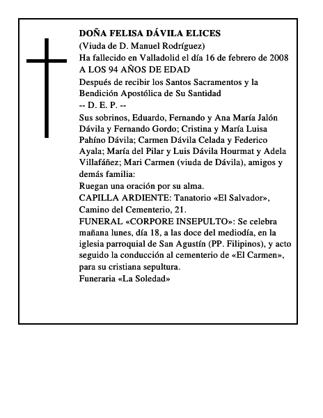 DOÑA FELISA DÁVILA ELICES