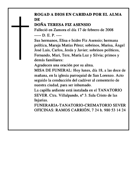 DOÑA TERESA FIZ ASENSIO