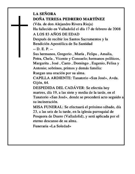 DOÑA TERESA PEDRERO MARTÍNEZ