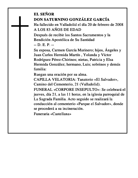 DON SATURNINO GONZÁLEZ GARCÍA
