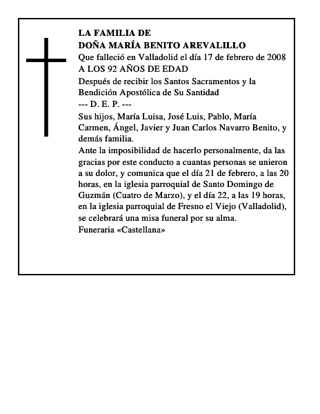DOÑA MARÍA BENITO AREVALILLO