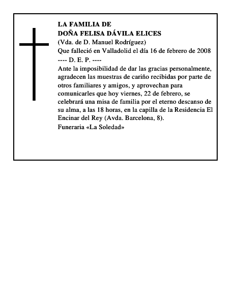 DOÑA FELISA DÁVILA ELICES