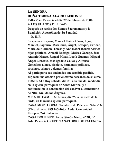 DOÑA TERESA ALARIO LERONES