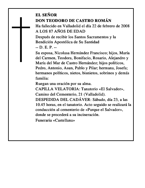 DON TEODORO DE CASTRO ROMÁN