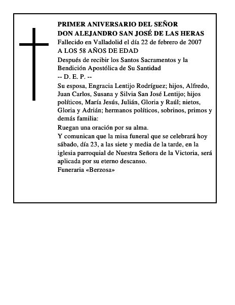 DON ALEJANDRO SAN JOSÉ DE LAS HERAS