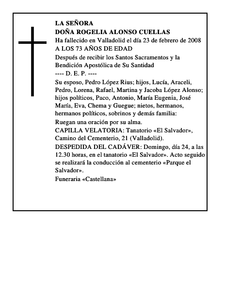 DOÑA ROGELIA ALONSO CUELLAS