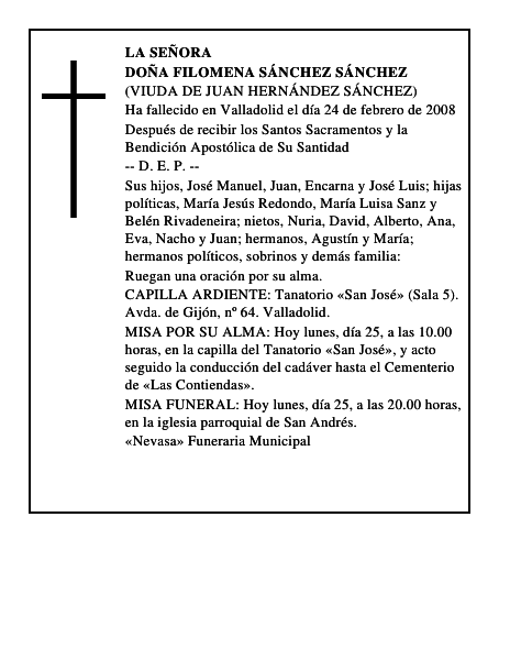 DOÑA FILOMENA SÁNCHEZ SÁNCHEZ