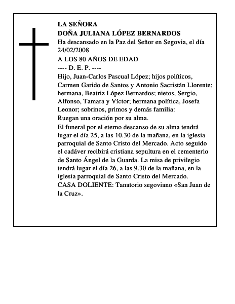 DOÑA JULIANA LÓPEZ BERNARDOS
