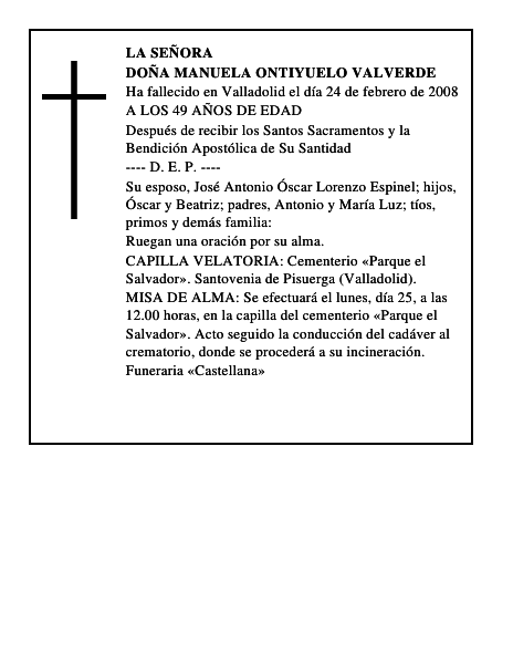DOÑA MANUELA ONTIYUELO VALVERDE