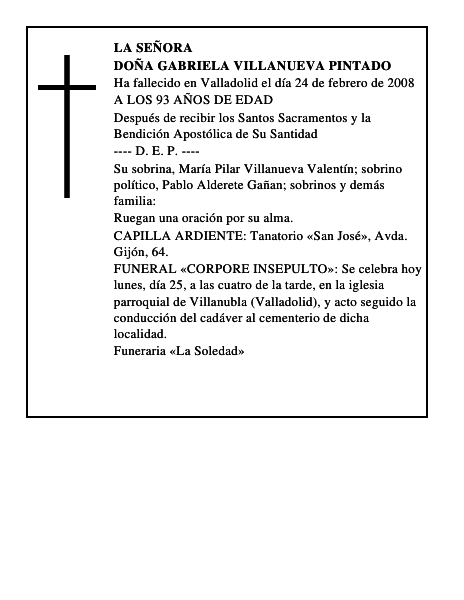 DOÑA GABRIELA VILLANUEVA PINTADO