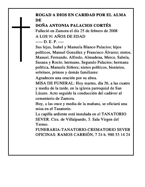 DOÑA ANTONIA PALACIOS CORTÉS