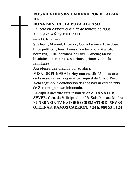 DOÑA BENEDICTA POZA ALONSO