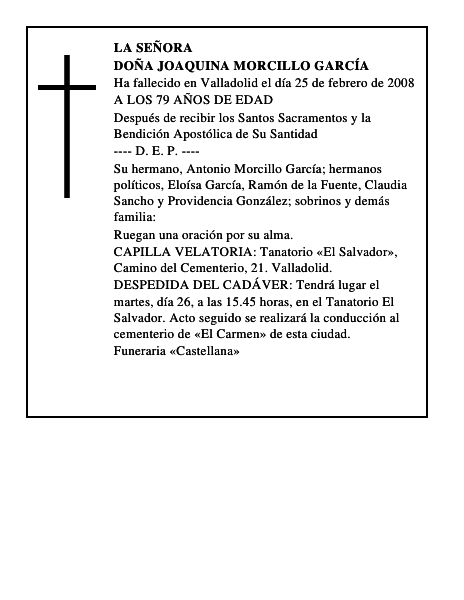DOÑA JOAQUINA MORCILLO GARCÍA