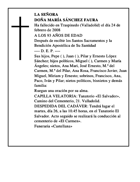 DOÑA MARÍA SÁNCHEZ FAURA