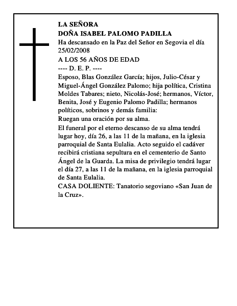 DOÑA ISABEL PALOMO PADILLA