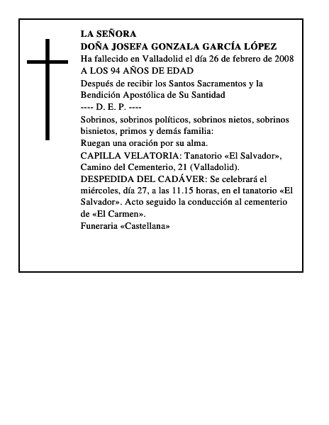 DOÑA JOSEFA GONZALA GARCÍA LÓPEZ