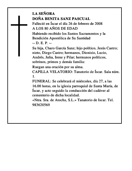 DOÑA BENITA SANZ PASCUAL