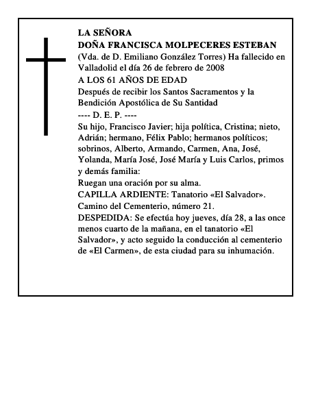 DOÑA FRANCISCA MOLPECERES ESTEBAN