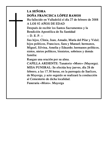 DOÑA FRANCISCA LÓPEZ RAMOS