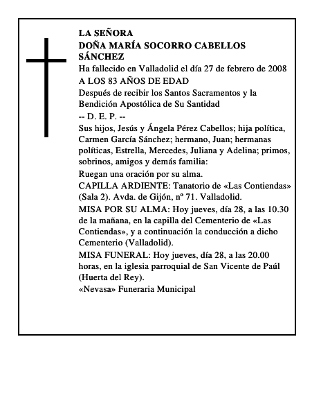 DOÑA MARÍA SOCORRO CABELLOS SÁNCHEZ