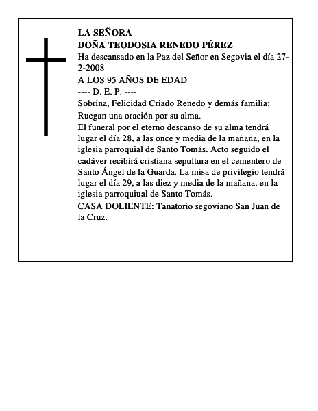 DOÑA TEODOSIA RENEDO PÉREZ