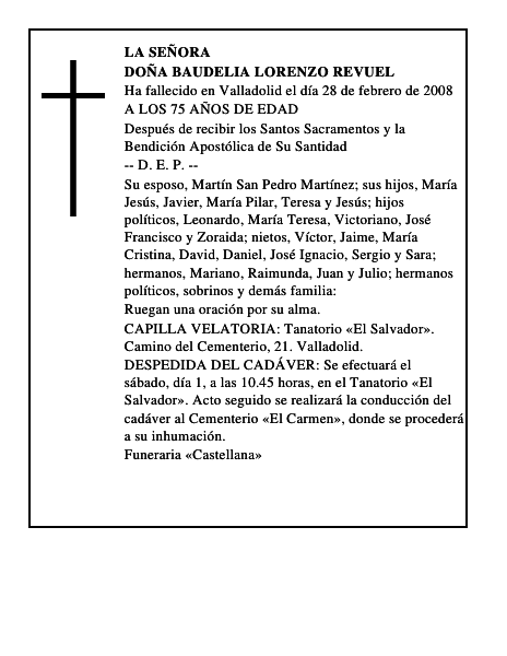 DOÑA BAUDELIA LORENZO REVUEL