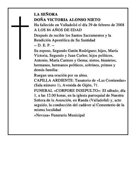 DOÑA VICTORIA ALONSO NIETO
