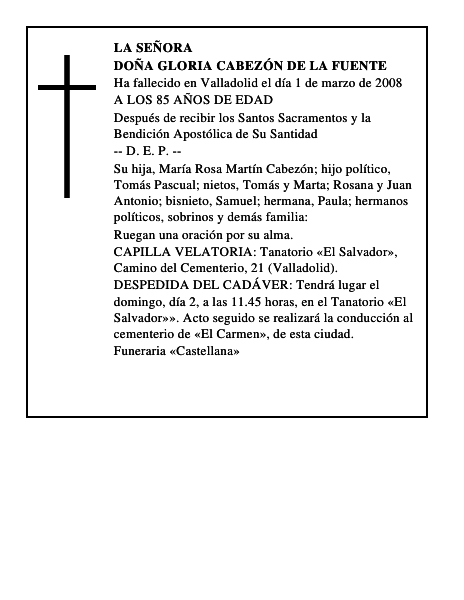 DOÑA GLORIA CABEZÓN DE LA FUENTE