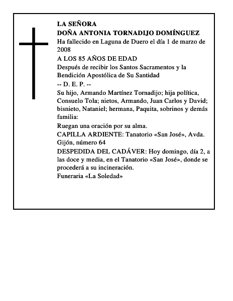 DOÑA ANTONIA TORNADIJO DOMÍNGUEZ