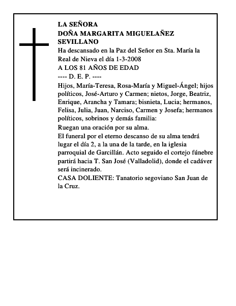 DOÑA MARGARITA MIGUELAÑEZ SEVILLANO