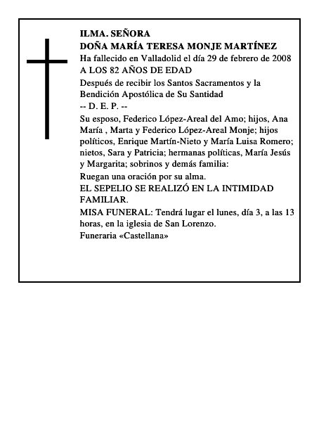DOÑA MARÍA TERESA MONJE MARTÍNEZ