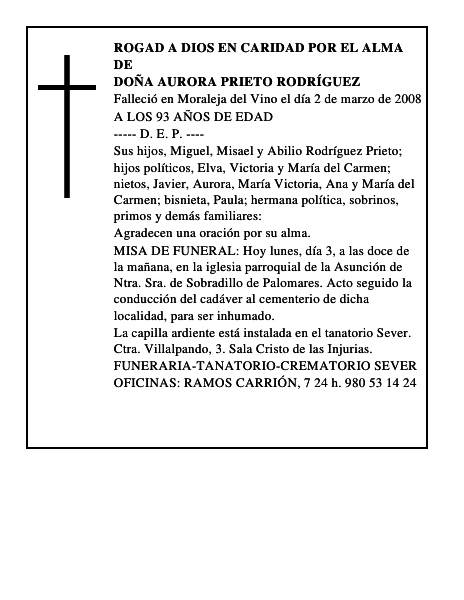 DOÑA AURORA PRIETO RODRÍGUEZ