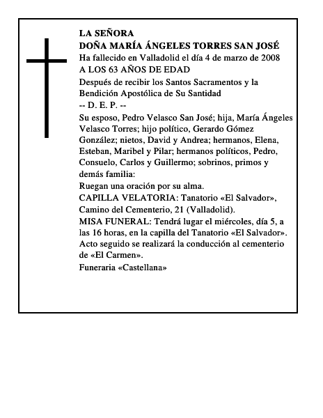 DOÑA MARÍA ÁNGELES TORRES SAN JOSÉ