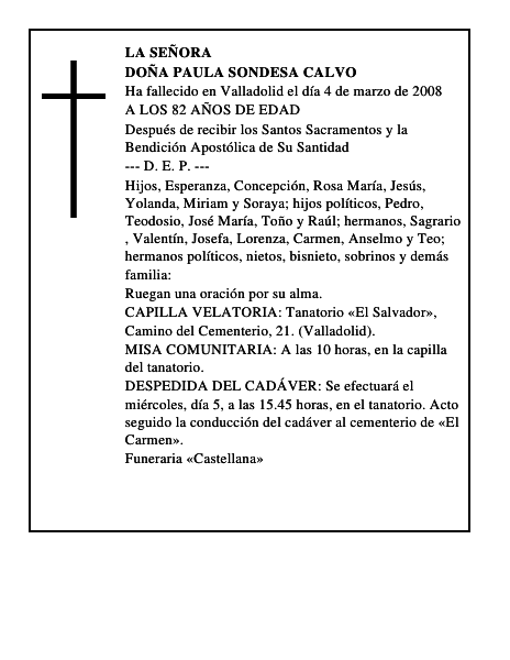 DOÑA PAULA SONDESA CALVO