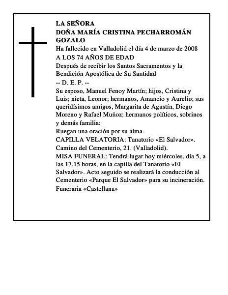 DOÑA MARÍA CRISTINA PECHARROMÁN GOZALO