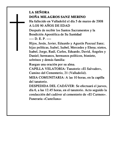 DOÑA MILAGROS SANZ MERINO