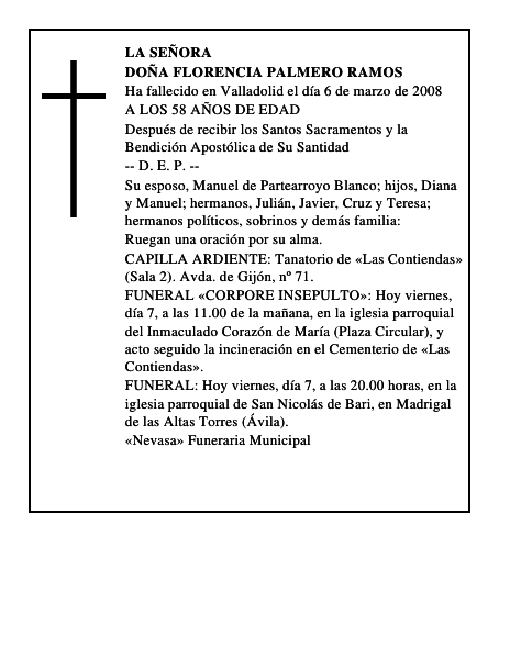 DOÑA FLORENCIA PALMERO RAMOS