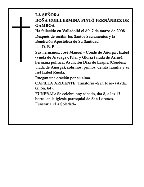 DOÑA GUILLERMINA PINTÓ FERNÁNDEZ DE GAMBOA