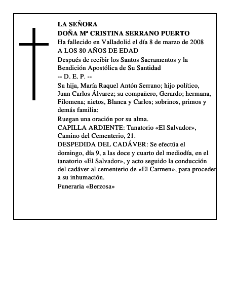 DOÑA Mª CRISTINA SERRANO PUERTO