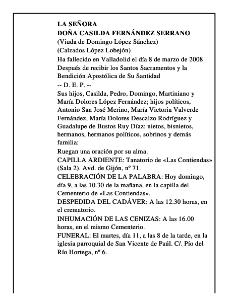 DOÑA CASILDA FERNÁNDEZ SERRANO