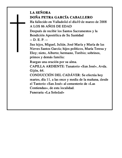 DOÑA PETRA GARCÍA CABALLERO
