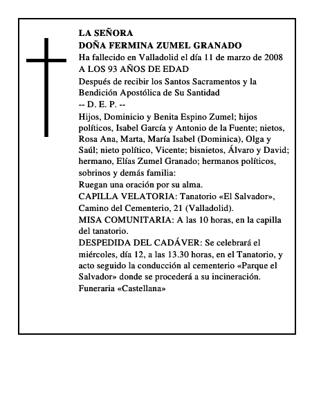 DOÑA FERMINA ZUMEL GRANADO